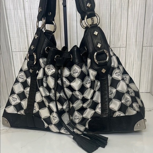 MCM Handbags - MCM Black and White Checkered Shoulder Bag